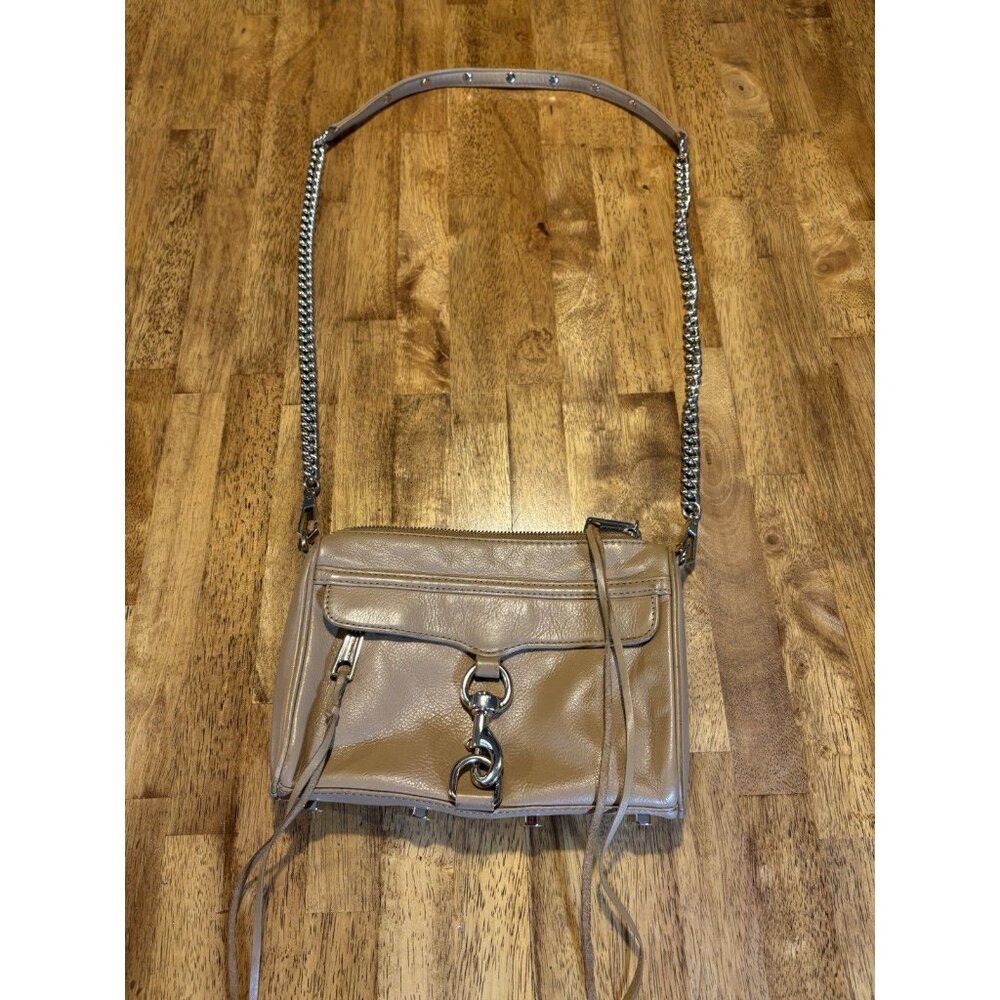 REBECCA MINKOFF Mini M.A.C. Crossbody Beige Tan Leather Studded Silver Moto Boho